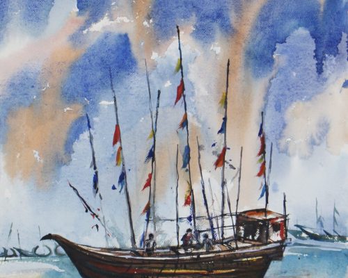 Fishing Boat I, Watercolor on Paper, 21X15 inch, 2021