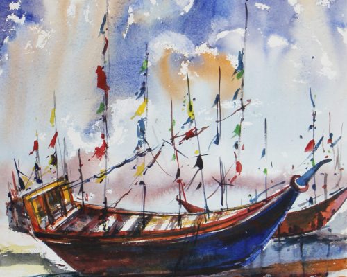 Fishing Boat II, Watercolor on Paper, 21X15 inch, 2021