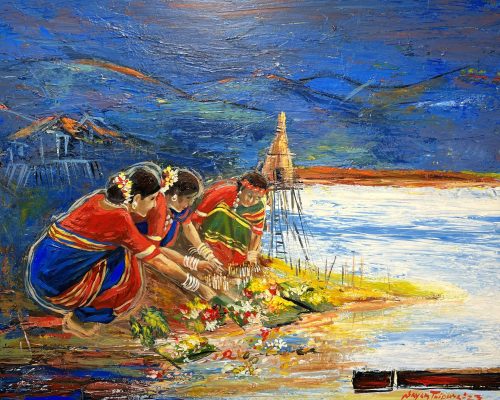 Nayan Tripura, Flower Fastive, 30X36 Inch, Acrylic on Canvas, 2023