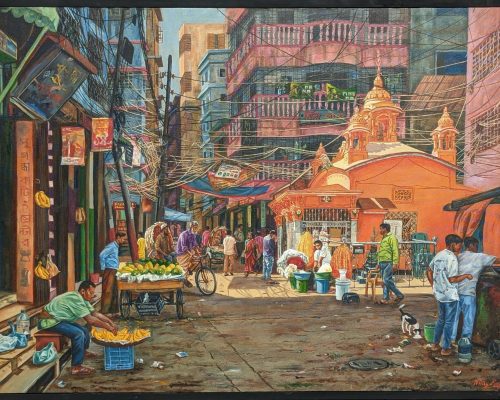 Nilay Ray, Tati Bazar, Oil Color on Canvas, 48 X 36 Inches, 2022