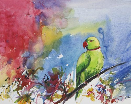 Parrot, Watercolor on Paper, 21X15 inch, 2021