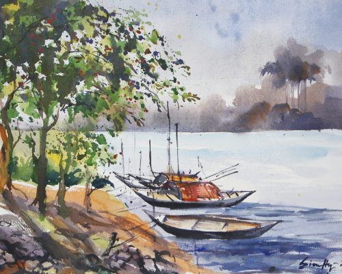 Riverscape I, Watercolor on Paper, 21X15 inch, 2022