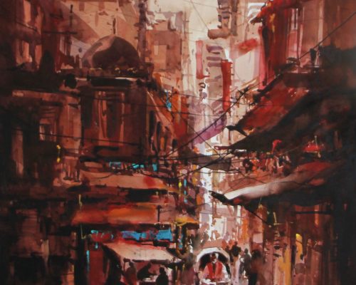 Shahnoor Mamun, Old Town, 20X30Inch, Water color on arches paper, 2023